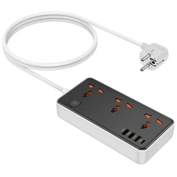 Подовжувач Hoco AC8A Storm (PD30W/1C/3A/3xSocket) (1.5m) — Чорний — фото 4 Подовжувач Hoco AC8A Storm (PD30W/1C/3A/3xSocket) (1.5m) — Чорний — фото 4