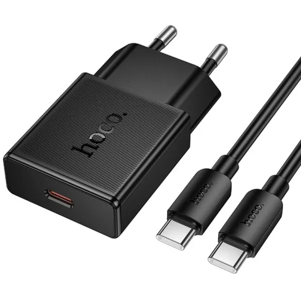 СЗУ Hoco N72 Speed ultra-thin PD20W (1USB-C) + кабель Type-C to Type-C — Черный — фото 1