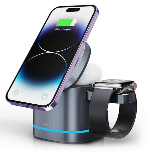 БЗУ WIWU Wi-W024 3 in 1 wireless charger — Серый — фото 1 БЗУ WIWU Wi-W024 3 in 1 wireless charger — Серый — фото 1