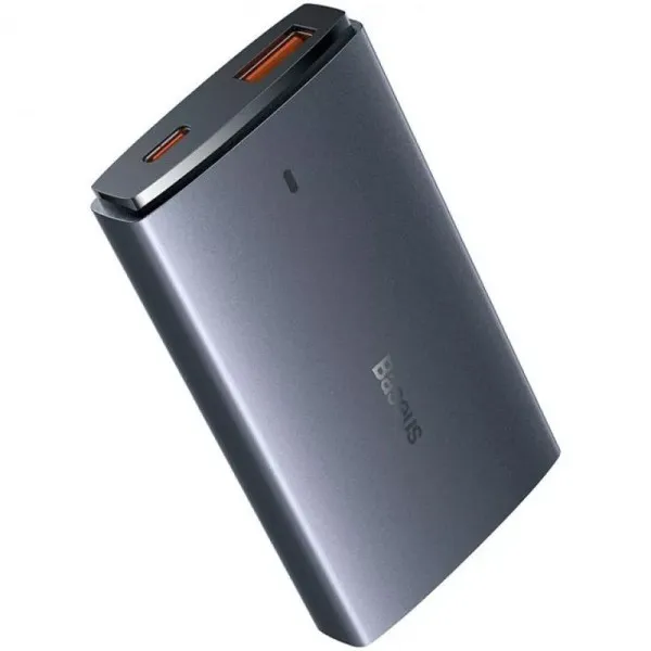 СЗУ Baseus GaN5 Pro Ultra-Slim PD65W+QC3.0 (1USB-A/1C) + кабель Type-C to Type-C (CCGP15011) — Серый — фото 1