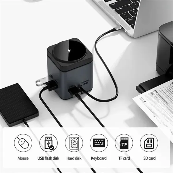 БЗУ WIWU Wi-W025 Cube 9in1 USB-C + HUB — Серый — фото 4 БЗУ WIWU Wi-W025 Cube 9in1 USB-C + HUB — Серый — фото 4