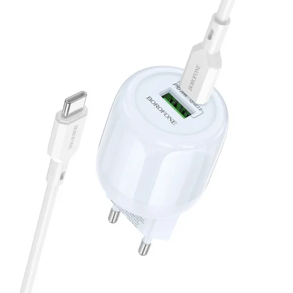 МЗП Borofone BA93A Lustrous PD20W+QC3.0 (1USB-A/1C) + кабель Type-C to Type-C — Blue — фото 1