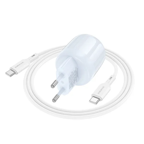 МЗП Borofone BA93A Lustrous PD20W+QC3.0 (1USB-A/1C) + кабель Type-C to Type-C — Blue — фото 2
