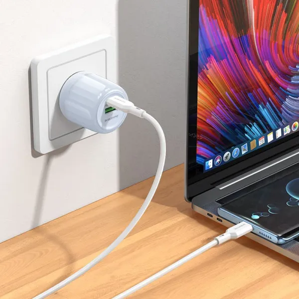 МЗП Borofone BA93A Lustrous PD20W+QC3.0 (1USB-A/1C) + кабель Type-C to Type-C — Blue — фото 3