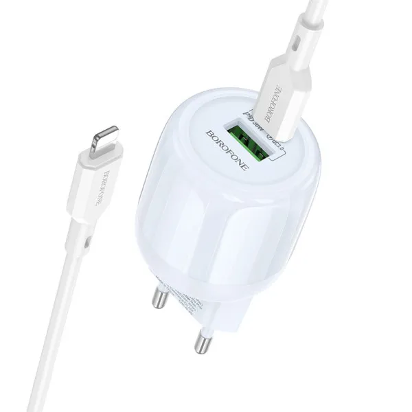 МЗП Borofone BA94A Lustrous PD30W+QC3.0 (1USB-A/1C) + кабель Type-C to Lightning — Blue — фото 1