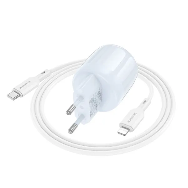 МЗП Borofone BA94A Lustrous PD30W+QC3.0 (1USB-A/1C) + кабель Type-C to Lightning — Blue — фото 2