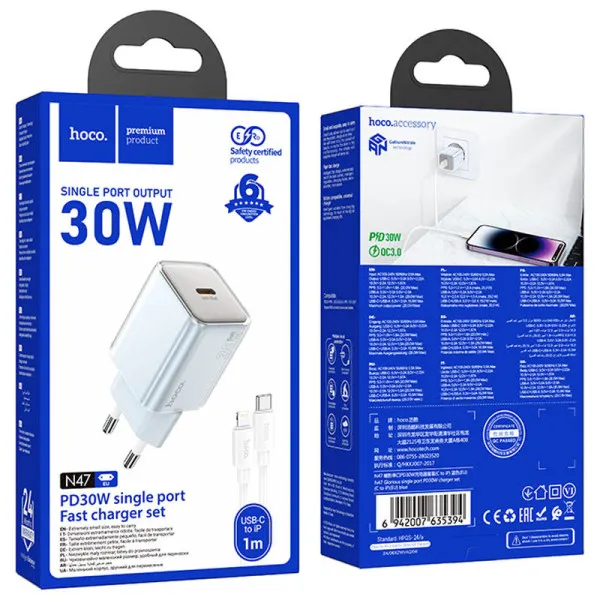 МЗП Hoco N47 Glorious PD30W (1USB-C) + кабель Type-C to Lightning — Blue — фото 5