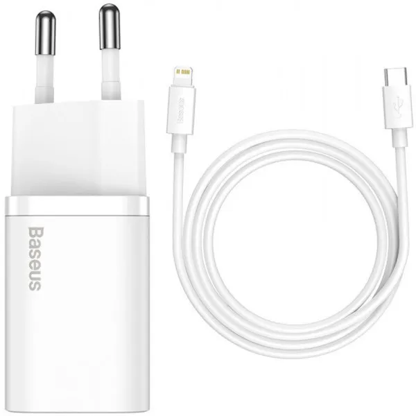 СЗУ Baseus Super Si Quick Charger PD20W (1USB-C) + кабель Type-C to Lightning (TZCCSUP-B) — Белый — фото 1 СЗУ Baseus Super Si Quick Charger PD20W (1USB-C) + кабель Type-C to Lightning (TZCCSUP-B) — Белый — фото 1