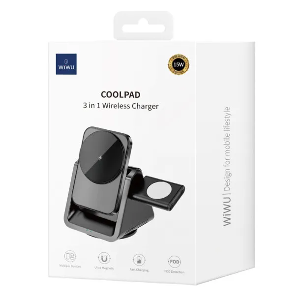 БЗУ WIWU Wi-W018 3 in 1 wireless charger — Серый — фото 1 БЗУ WIWU Wi-W018 3 in 1 wireless charger — Серый — фото 1