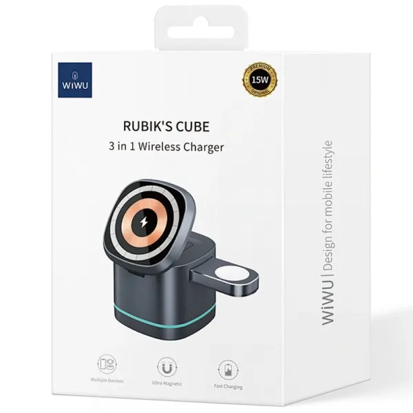 БЗУ WIWU Wi-W024 3 in 1 wireless charger — Серый — фото 4 БЗУ WIWU Wi-W024 3 in 1 wireless charger — Серый — фото 4
