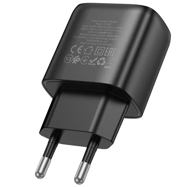 СЗУ Hoco C140A Smart QC3.0 18W (1USB-A) — Черный — фото 1