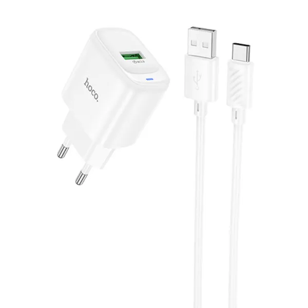 СЗУ Hoco C140A Smart QC3.0 18W (1USB-A) + кабель USB to Type-C — Белый — фото 1