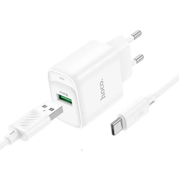 СЗУ Hoco C140A Smart QC3.0 18W (1USB-A) + кабель USB to Type-C — Белый — фото 2