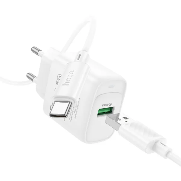 СЗУ Hoco C140A Smart QC3.0 18W (1USB-A) + кабель USB to Type-C — Белый — фото 3