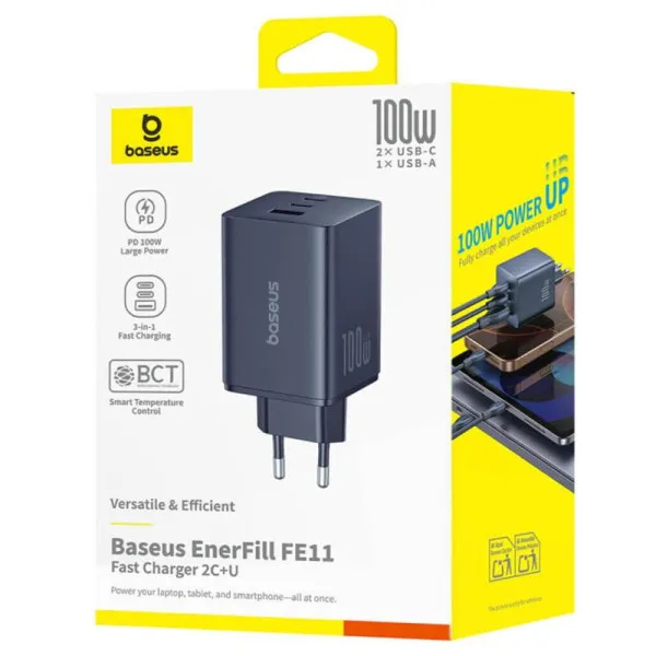 МЗП Baseus EnerFill FE11 Fast Charger PD100W+QC3.0 (1USB-A/2C) (P101821) — Чорний — фото 4