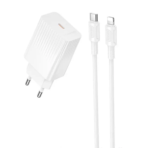 СЗУ Borofone BAS75A Source PD30W (1USB-C) + кабель Type-C to Lightning — Белый — фото 1