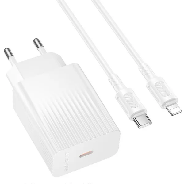 СЗУ Borofone BAS75A Source PD30W (1USB-C) + кабель Type-C to Lightning — Белый — фото 3
