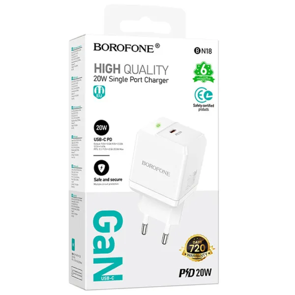 СЗУ Borofone BN18 Intenso PD20W (1USB-C) — Белый — фото 2