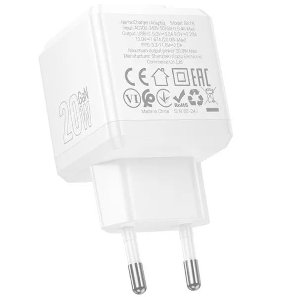СЗУ Borofone BN18 Intenso PD20W (1USB-C) — Белый — фото 3