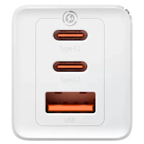 СЗУ Baseus GaN5 Pro PD65W+QC3.0 (1USB-A/2C)  + кабель Type-C to Type-C (CCGP12020) — Белый — фото 3