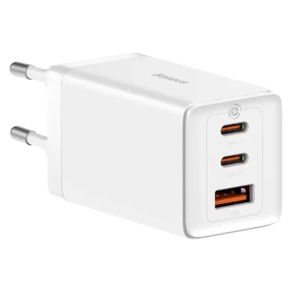 СЗУ Baseus GaN5 Pro PD65W+QC3.0 (1USB-A/2C)  + кабель Type-C to Type-C (CCGP12020) — Белый — фото 5