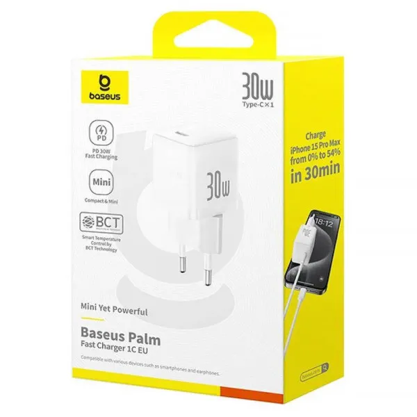 МЗП Baseus Palm Fast Charger PD30W (1USB-C) (P10111605113-00) — Білий — фото 5