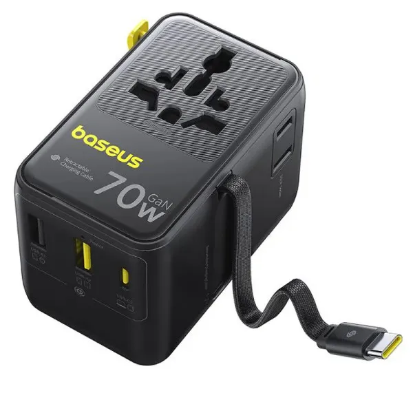 Сетевой универсальный переходник Baseus CG11 70W with retractable cable (2USB-A/3C/1Socket) (E0307E) — Черный — фото 2