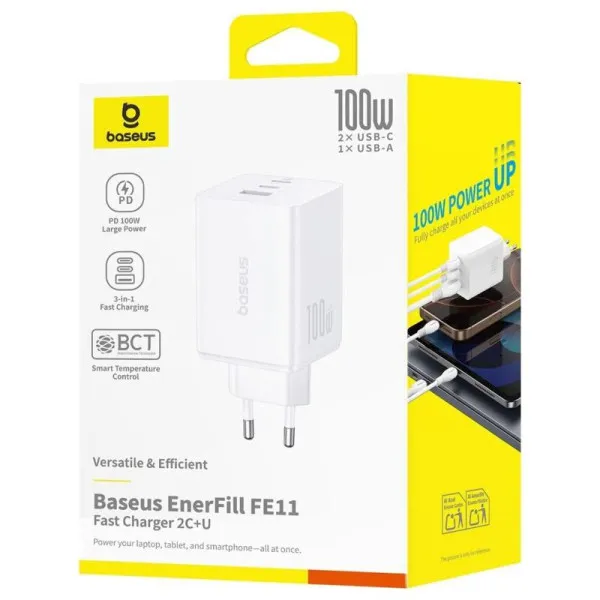 МЗП Baseus EnerFill FE11 Fast Charger PD100W+QC3.0 (1USB-A/2C) (P101821) — Білий — фото 4
