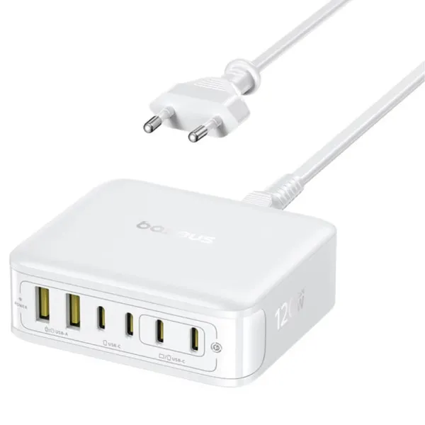 СЗУ Baseus EnerFill FH21 PD120W+QC3.0 6in1 (2USB-A/4C) (E0120T) — Белый — фото 1