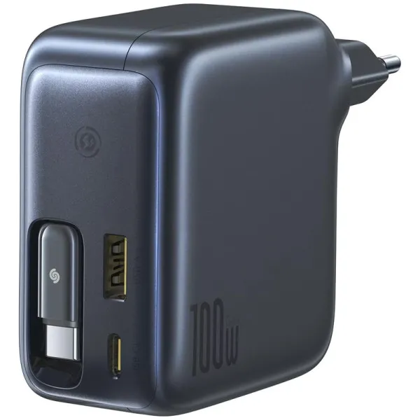 СЗУ Baseus EnerCore CJ11 PD100W+QC3.0 with retractable cable (1USB-A/2C) (E0120M) — Черный — фото 3