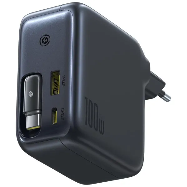СЗУ Baseus EnerCore CJ11 PD100W+QC3.0 with retractable cable (1USB-A/2C) (E0120M) — Черный — фото 4