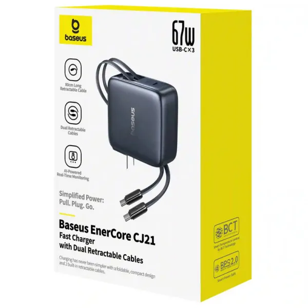 СЗУ Baseus EnerCore CJ21 PD67W with retractable cables (3USB-C) (E0121D) — Черный — фото 4