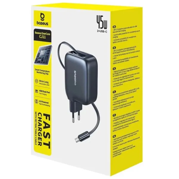 СЗУ Baseus EnerCore CJ11 PD45W with retractable cable (2USB-C) (E0120G) — Черный — фото 3