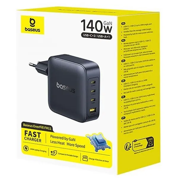 СЗУ Baseus EnerFill FH11 PD140W+QC3.0 (1USB-A/3C) (E0121J) — Черный — фото 3