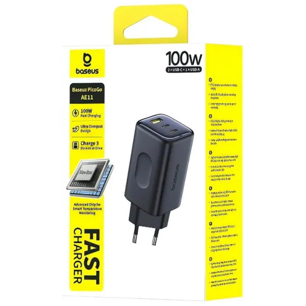 СЗУ Baseus PicoGo AE11 Fast Charger 100W (1USB-A/2C) (E01214) — Черный — фото 2