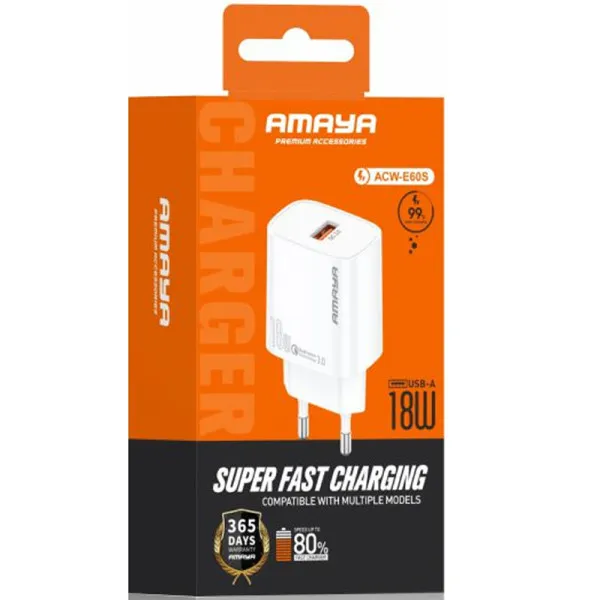 МЗП Amaya E60S QC3.0 18W (1USB-A) + кабель USB to Type-C — Білий — фото 2
