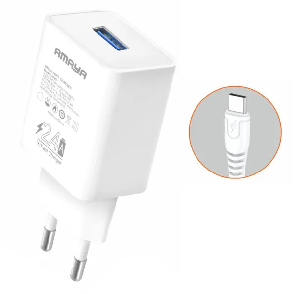 МЗП Amaya C3 2.4A (1USB-A) + кабель USB to Type-C — Білий — фото 1