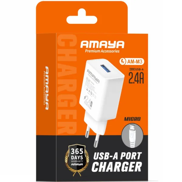 МЗП Amaya C3 2.4A (1USB-A) + кабель USB to Type-C — Білий — фото 2