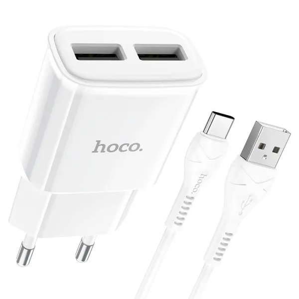 МЗП Hoco C88A Star round 2.4A (2USB-A) + кабель USB to Type-C — Білий — фото 2