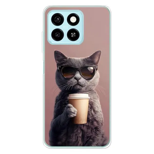 Чехол с принтом «Кот с кофе» для ZTE Blade A55