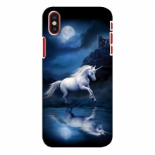 Чехол с принтом для iPhone X - (на черном) (AlphaPrint) Единорог в лесу - купить на Floy.com.ua