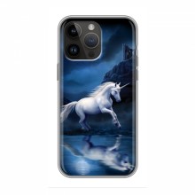 Чехол с принтом для iPhone 14 Pro - (на черном) (AlphaPrint) Единорог в лесу - купить на Floy.com.ua