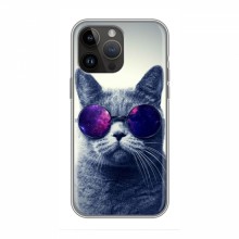Чехол с принтом для iPhone 14 Pro - (на черном) (AlphaPrint) Кот в очках - купить на Floy.com.ua