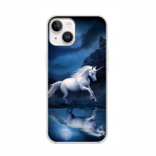 Чехол с принтом для iPhone 16 - (на черном) (AlphaPrint) Единорог в лесу - купить на Floy.com.ua