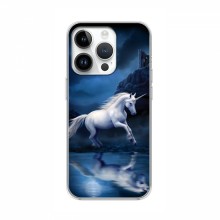Чехол с принтом для iPhone 16 Pro - (на черном) (AlphaPrint) Единорог в лесу - купить на Floy.com.ua