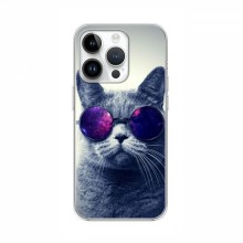 Чехол с принтом для iPhone 16 Pro - (на черном) (AlphaPrint) Кот в очках - купить на Floy.com.ua