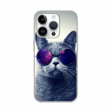 Чехол с принтом для iPhone 16 Pro Max - (на черном) (AlphaPrint) Кот в очках - купить на Floy.com.ua