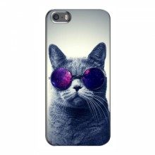 Чехол с принтом для iPhone 5 / 5s / SE - (на черном) (AlphaPrint) Кот в очках - купить на Floy.com.ua