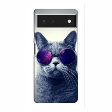 Чехол с принтом для Google Pixel 6 - (на черном) (AlphaPrint) Кот в очках - купить на Floy.com.ua