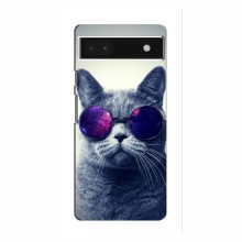 Чехол с принтом для Google Pixel 6a - (на черном) (AlphaPrint) Кот в очках - купить на Floy.com.ua